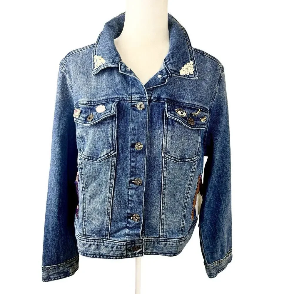 RE Generation by Celebrity Pink Jacket Womens Size XL Denim Jean Embellished New